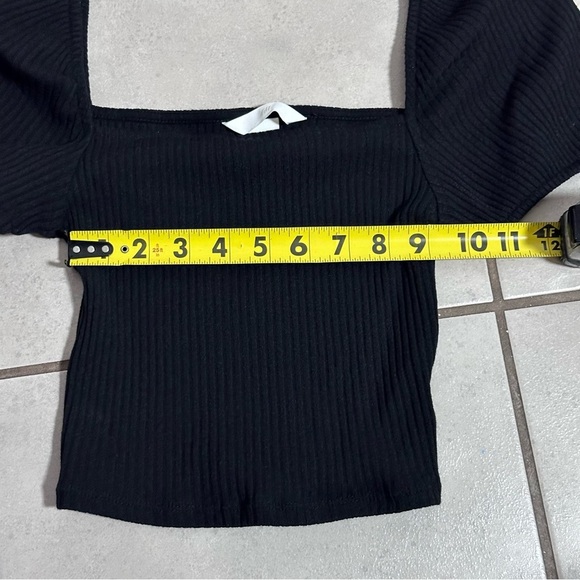 H&M Women Black Ribbed Cropped Top Puff Sleeve Square Neck size XS. - Picture 6 of 7